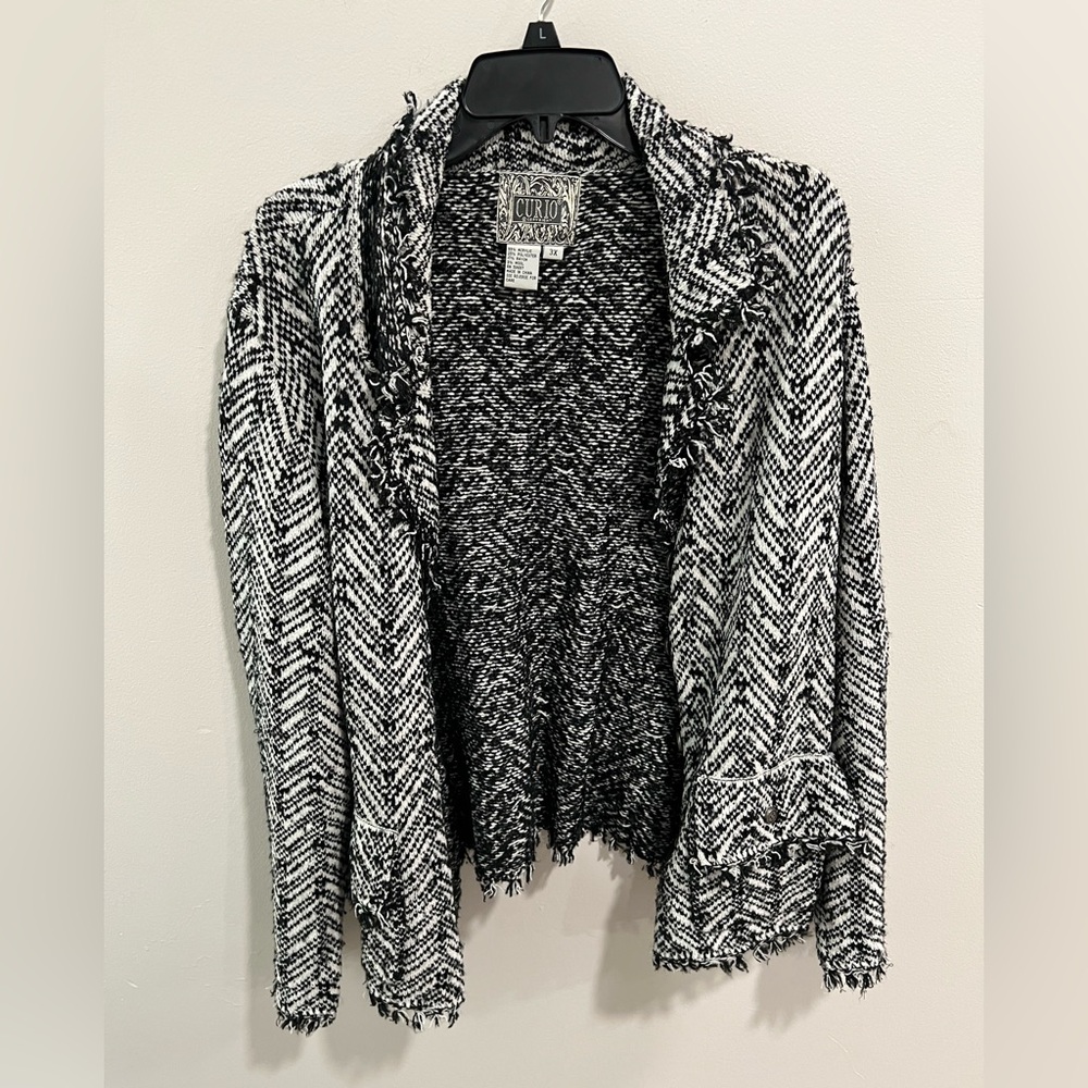 Anthro CURIO Woven Chevron Print Wool Blend Sweater cardigan Jacket